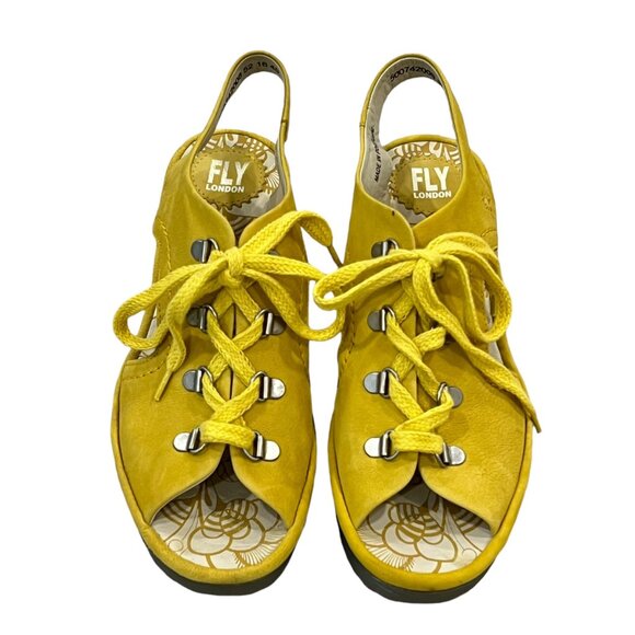 Fly London Womens Yellow Leather Wedge Sandals Size 40 - Picture 1 of 8